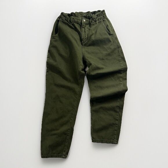 Zara Army Green (Dark Khaki) High Waisted Baggy Paperbag Jeans Women Size 4 - Picture 1 of 10